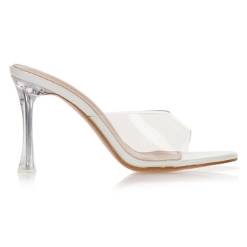 mules λευκά με ιδιαίτερο τακούνι λευκο σε προσφορά
