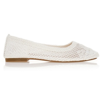 μπαλαρίνες με πλεκτά λουλούδια λευκο σε προσφορά