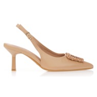  γόβες δερματίνη με αγκράφα καμελ