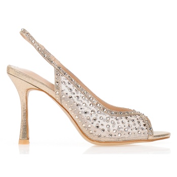 γόβες με διαφάνεια και στρας χρυσο σε προσφορά