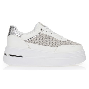 sneakers με συνδυασμό υλικών και ασημί σε προσφορά