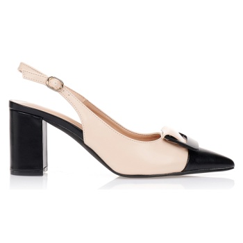 γόβες nude με μαύρη τετράγωνη αγκράφα σε προσφορά