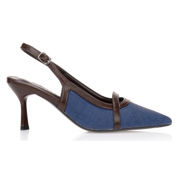 γόβες μπλε με καφέ δερματίνη σε προσφορά