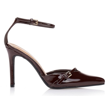 γόβες καφέ slingback με μπαρέτα καφε σε προσφορά