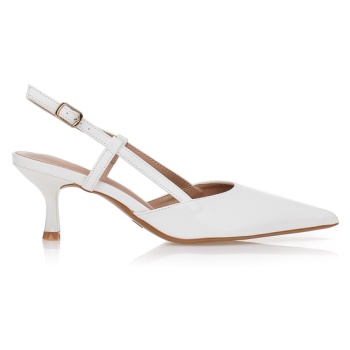 γόβες λευκές slingback με χαμηλό σε προσφορά