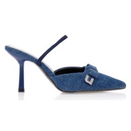  πέδιλα slingback jean με φιόγκο και αγράφα τζιν