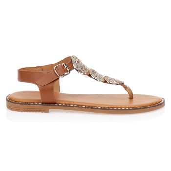 σανδάλια καφέ με χρυσές λεπτομέρειες σε προσφορά