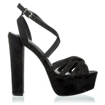 πέδιλα μαύρα σουέτ με χιαστί λουράκια σε προσφορά