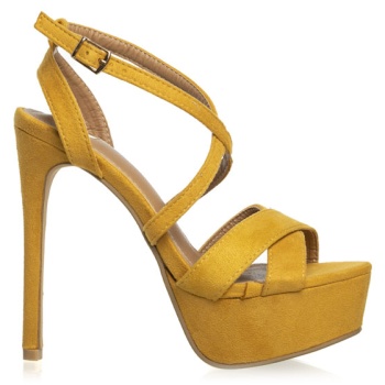 πέδιλα κίτρινα σουέτ χιαστί με λεπτό σε προσφορά