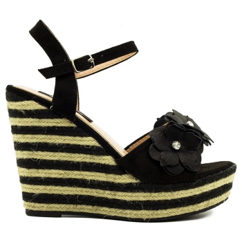 πλατφόρμες μαύρες σουέτ με λουλούδι σε προσφορά