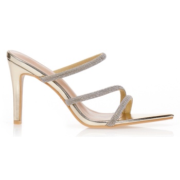 mules χρυσά με πολλαπλά λουράκια και σε προσφορά