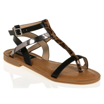 σανδάλια μαύρα δερματίνη με λουριά μαυρο σε προσφορά