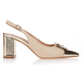 γόβες nude με χρυσή τετράγωνη αγκράφα σε προσφορά