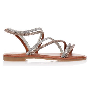 σανδάλια καφέ με στρας στα λουράκια καφε σε προσφορά