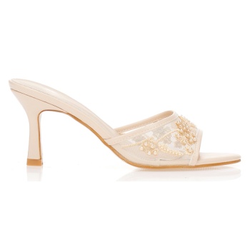 mules μπεζ με διατρητή φασά και πέρλες σε προσφορά