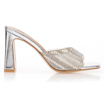 mules ασημί με διάφανη φάσα και στρας σε προσφορά