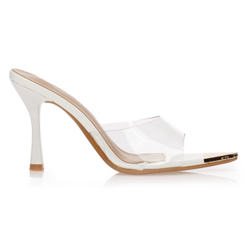mules λευκά με διαφάνεια και χρυσή μύτη σε προσφορά