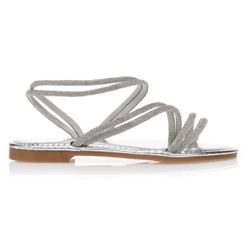 σανδάλια ασημί με στρας στα λουράκια σε προσφορά