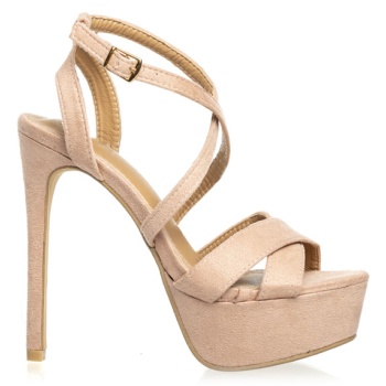 πέδιλα nude σουέτ χιαστί με λεπτό σε προσφορά