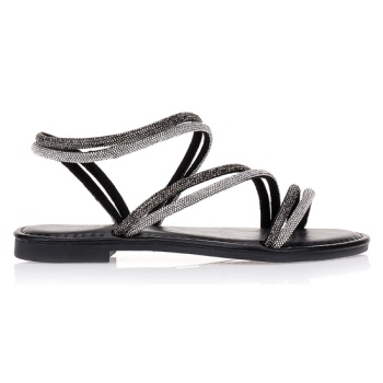 σανδάλια μαύρα με στρας στα λουράκια σε προσφορά