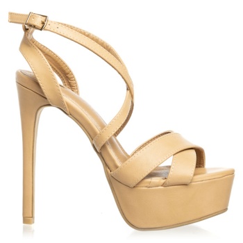 πέδιλα μπεζ δερματίνη χιαστί με λεπτό σε προσφορά