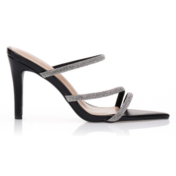 mules μαύρα με πολλαπλά λουράκια και σε προσφορά