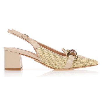 γόβες tsoukalas μπεζ ψάθινες με αγκράφα