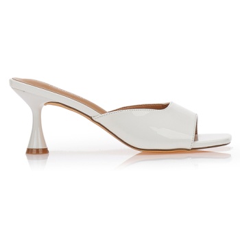 mules λευκά με ιδιαίτερο τακούνι λευκο σε προσφορά