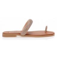  σανδάλια χειροποίητα μπρονζέ δερματίνη με σχέδιο δαχτυλίδι και φάσα από στρας χαλκος