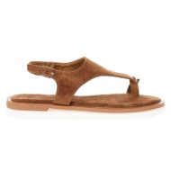  σανδάλια καφέ με σουέτ φάσα και σχέδιο δαχτυλίδι καφε