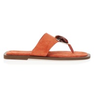  σανδάλια σουέτ πορτοκαλί με στρογγυλή αγκράφα πορτοκαλι