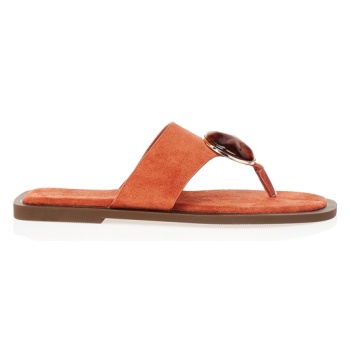 σανδάλια σουέτ πορτοκαλί με στρογγυλή σε προσφορά