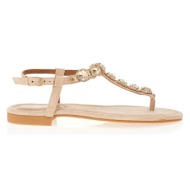  σανδάλια μπεζ σουέτ με διακοσμητικά στρας μπεζ