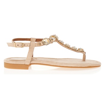 σανδάλια μπεζ σουέτ με διακοσμητικά σε προσφορά