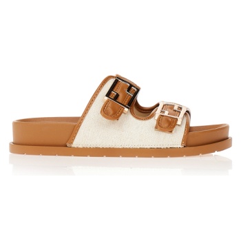 παντόφλες κάμελ με ιδιαίτερες αγκράφες σε προσφορά