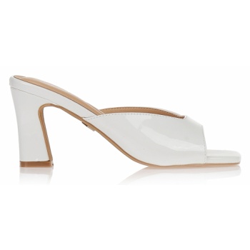 mules tsoukalas λευκά με χοντρό τακούνι