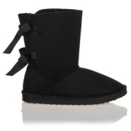  μποτάκια μαύρα σουέτ με διακοσμητικά φιογκάκια μαυρο