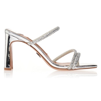 mules tsoukalas ασημί με στρας λουράκια