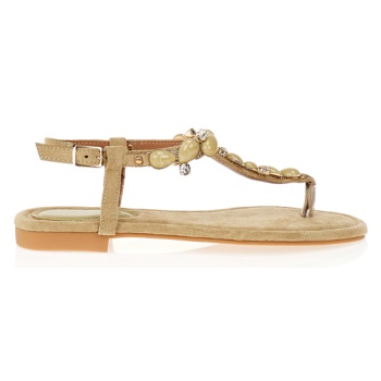 σανδάλια λαδί σουέτ με διακοσμητικές σε προσφορά