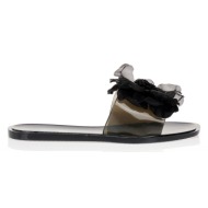  παντόφλες με διαφάνεια και διακοσμητικό λουλούδι μαυρο