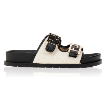 παντόφλες μαύρες με ιδιαίτερες αγκράφες σε προσφορά