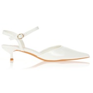  γόβες λευκές slingback με χαμηλό τακούνι λευκο