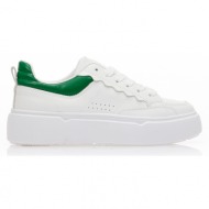 sneakers  λευκά δερματίνη με πράσινη λεπτομέρεια και κορδόνια πρασινο