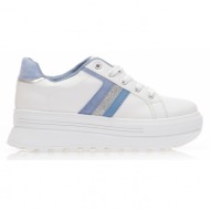 sneakers  λευκά δερματίνη με μπλε λεπτομέρειες και γκλίτερ μπλε
