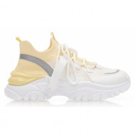 sneakers  κίτρινα υφασμάτινα με λευκές και ασημί λεπτομέρειες κιτρινο