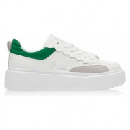 sneakers  λευκά δερματίνη με πράσινη και γκρι λεπτομέρεια πρασινο