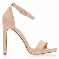 πέδιλα  μπεζ δερματίνη με φάσα και λουράκι στον αστράγαλο μπεζ