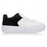 sneakers  λευκά δερματίνη με μαύρες σουέτ λεπτομέρειες και κορδόνια λευκο