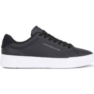  tommy hilfiger ανδρικά δερμάτινα sneakers με λογότυπο `court` - fm0fm04971 μαύρο