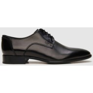  boss shoes ανδρικά δερμάτινα παπούτσια oxford μονόχρωμα με ανάγλυφο λογότυπο - z7513 point μαύρο
